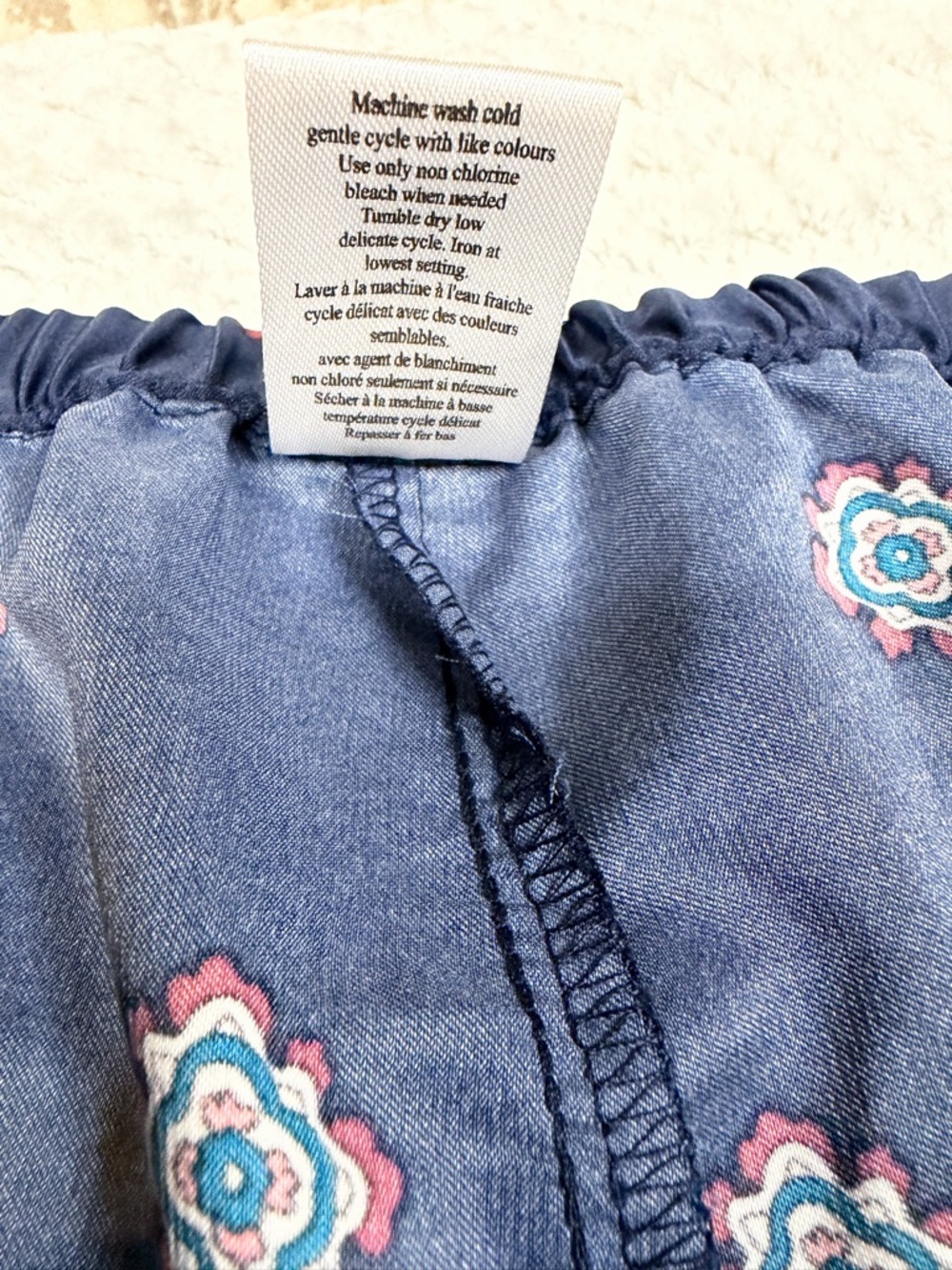 In Bloom Poly Satin Navy Two-Piece Women's Pajama Set with Printed Trim - Picture 9 of 11